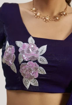 Pre Stitched Organza Saree in Purple
