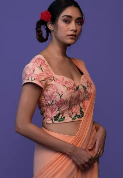 Pre Stitched Pure Georgette Saree in Peach