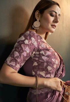 Pre Stitched Satin Saree in Old Rose