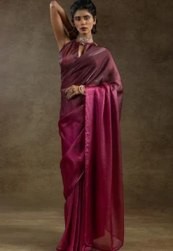 Pre Stitched Satin Silk Saree in Pink