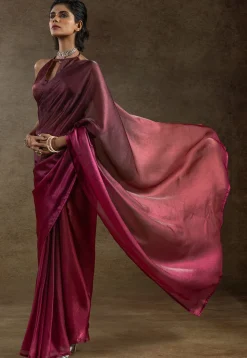 Pre Stitched Satin Silk Saree in Pink