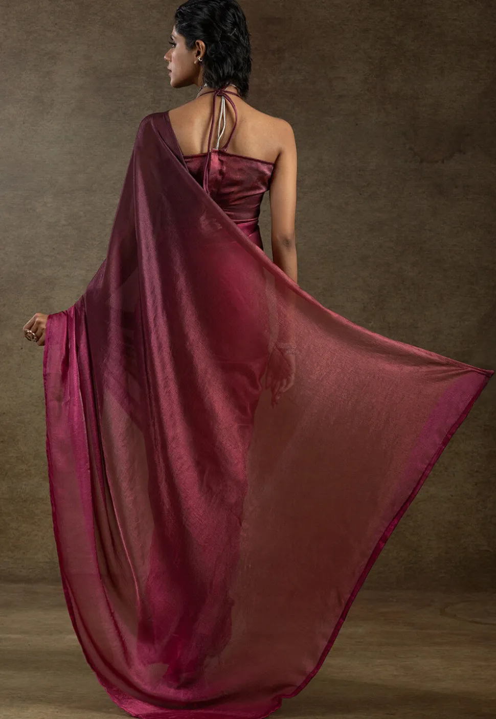 Pre Stitched Satin Silk Saree in Pink