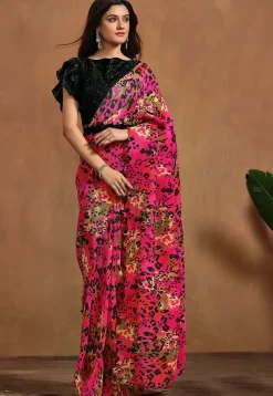 Pre Stitched Satin Silk Saree in Pink