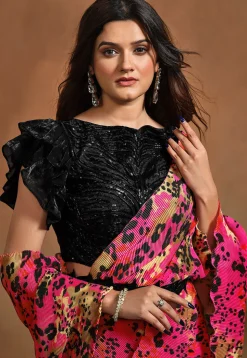 Pre Stitched Satin Silk Saree in Pink