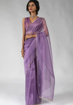 Pre Stitched Tissue Silk Saree in Purple