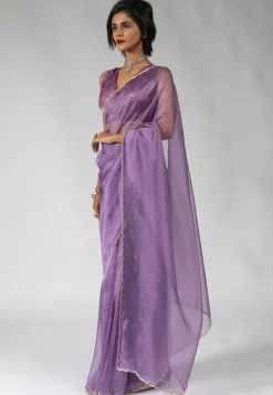 Pre Stitched Tissue Silk Saree in Purple