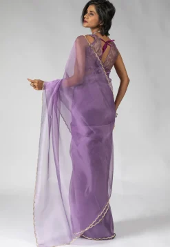 Pre Stitched Tissue Silk Saree in Purple