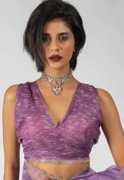 Pre Stitched Tissue Silk Saree in Purple