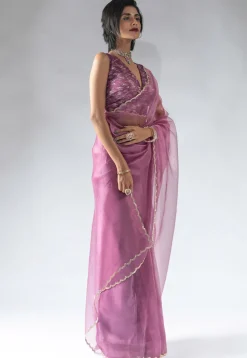 Pre Stitched Tissue Silk Saree in Purple