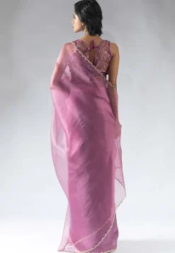 Pre Stitched Tissue Silk Saree in Purple