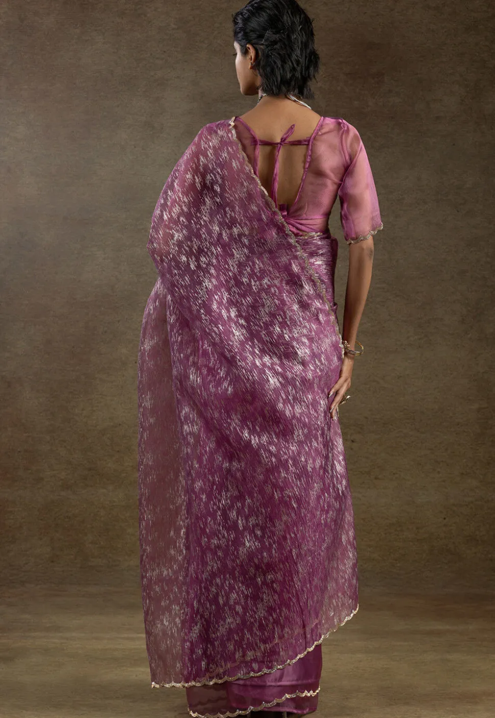 Pre Stitched Tissue Silk Saree in Purple