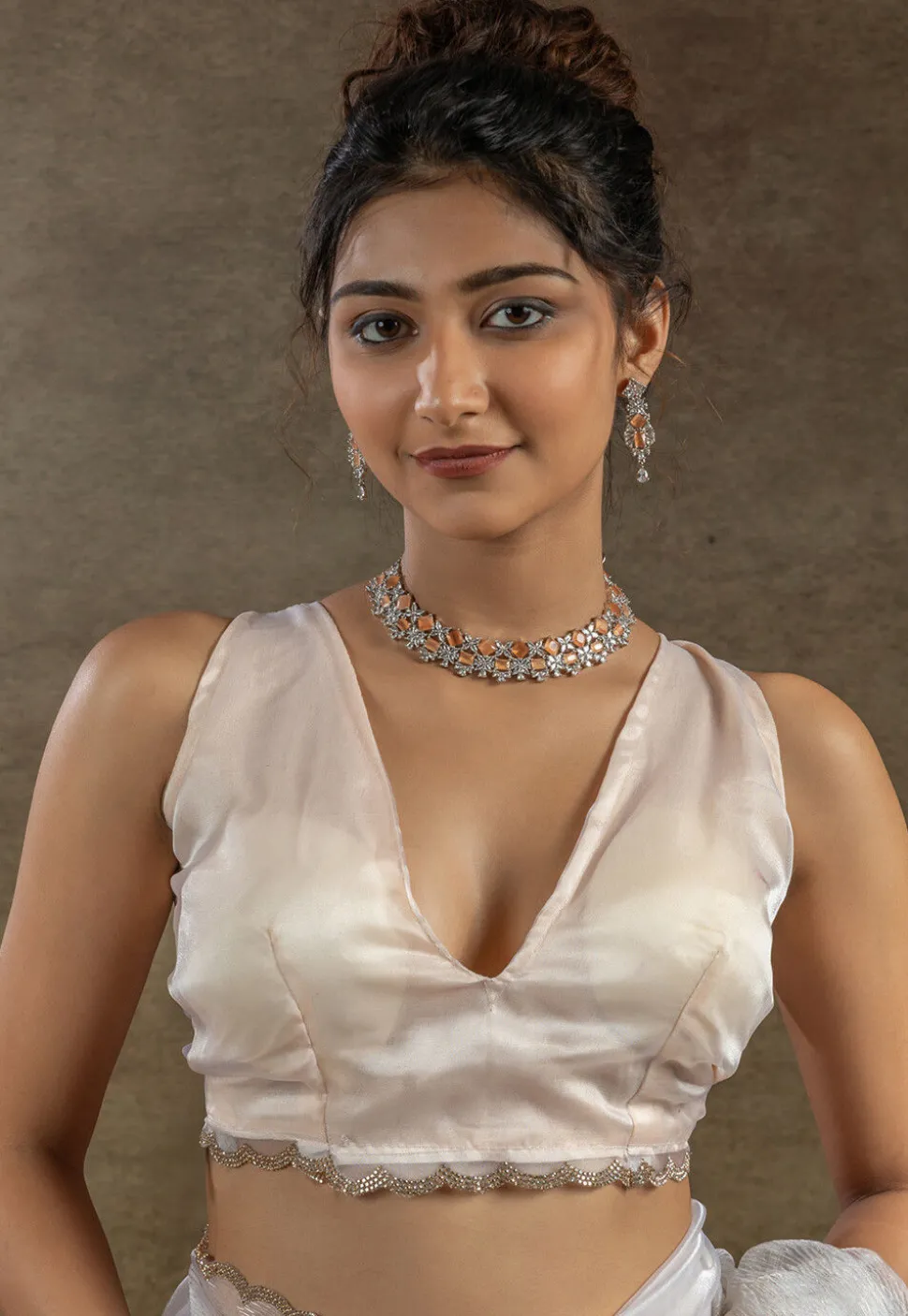 Pre Stitched Tissue Silk Saree in Off White