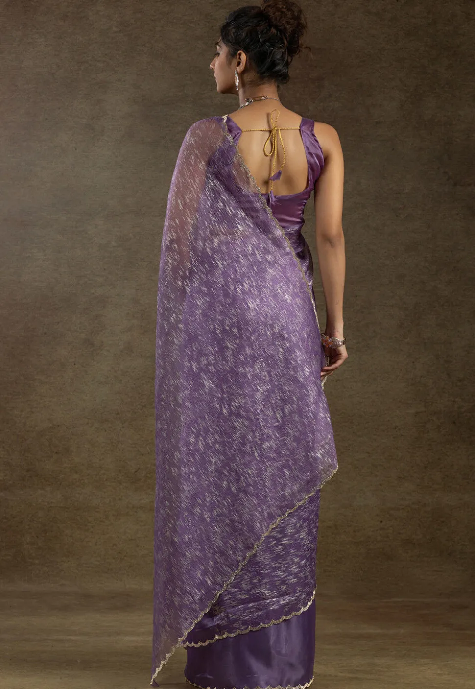 Pre Stitched Tissue Silk Saree in Purple