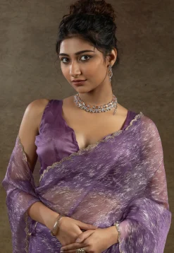 Pre Stitched Tissue Silk Saree in Purple