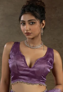 Pre Stitched Tissue Silk Saree in Purple