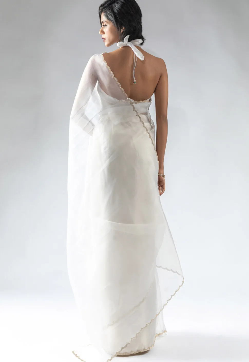 Pre Stitched Tissue Silk Saree in Off White