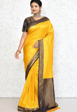 Pre-stitched Art Silk Jacquard Saree in Yellow