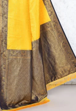 Pre-stitched Art Silk Jacquard Saree in Yellow