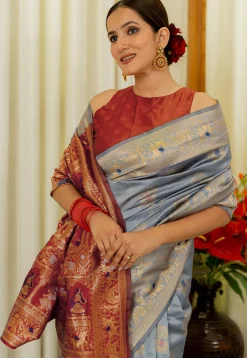 Pre-stitched Art Silk Saree in Light Blue