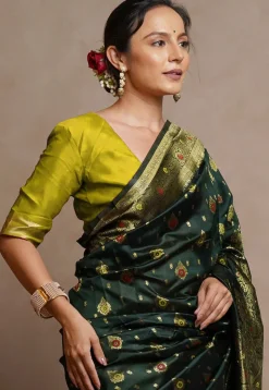 Pre-stitched Art Silk Saree in Dark Green and Light Green