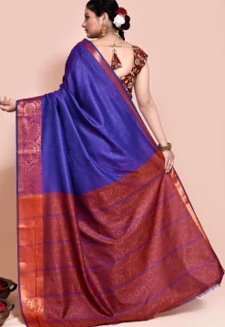 Pre-stitched Art Silk Saree in Royal Blue