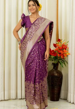Pre-stitched Art Silk Saree in Purple