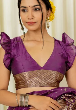 Pre-stitched Art Silk Saree in Purple
