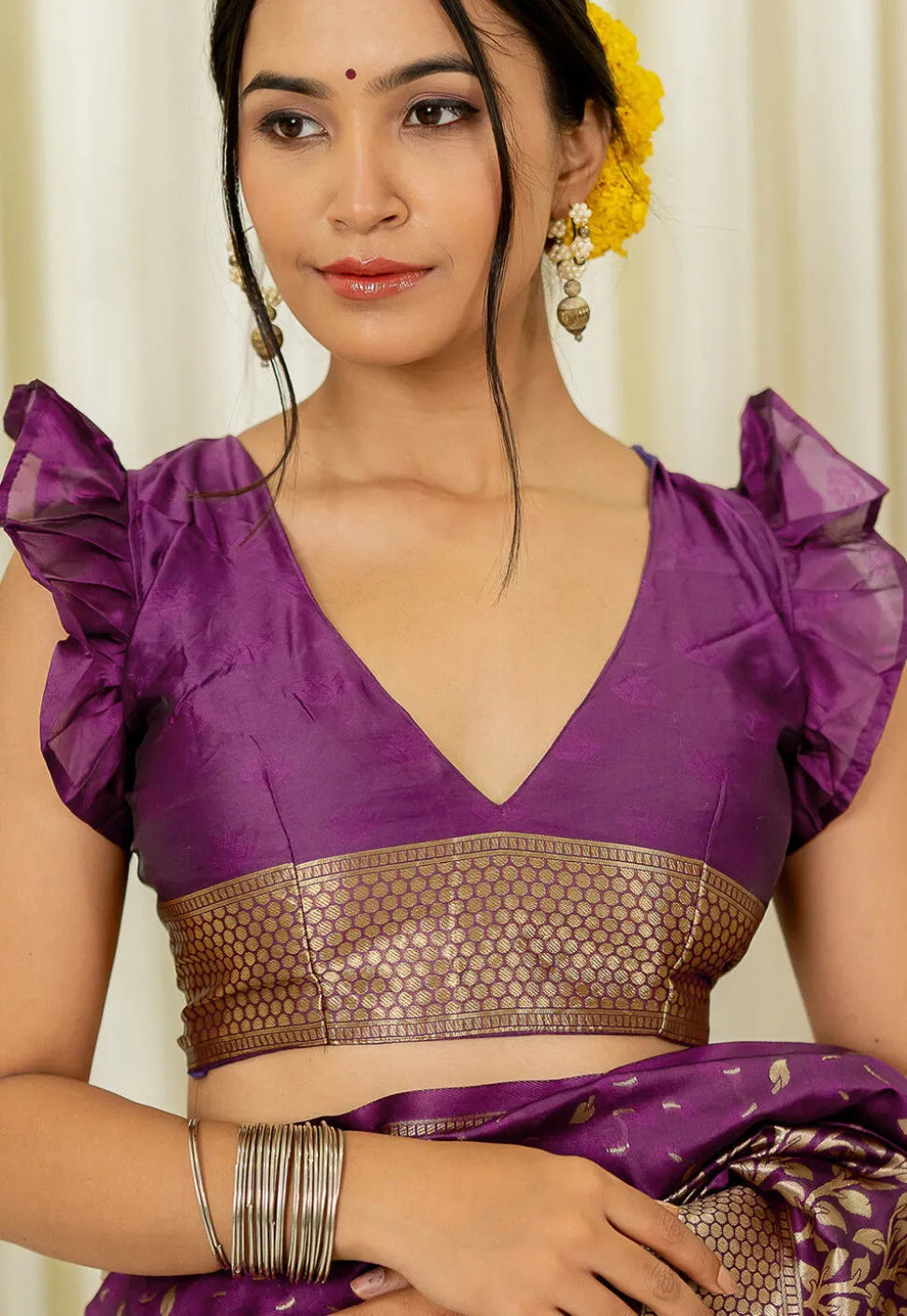 Pre-stitched Art Silk Saree in Purple