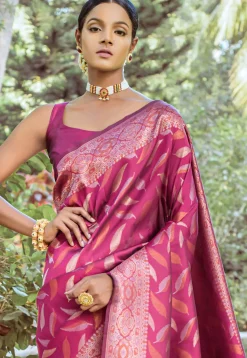 Pre-stitched Art Silk Saree in Magenta
