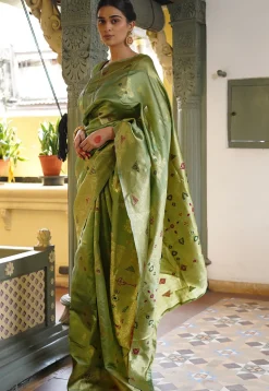 Pre-stitched Art Silk Saree in Dusty Green
