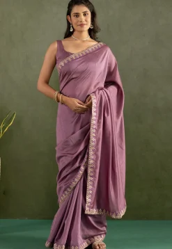 Pre-stitched Art Silk Saree in Purple