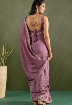 Pre-stitched Art Silk Saree in Purple