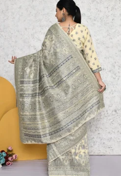 Pre-stitched Art Silk Saree in Cream