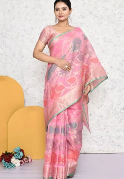 Pre-stitched Banarasi Silk Saree in Pink