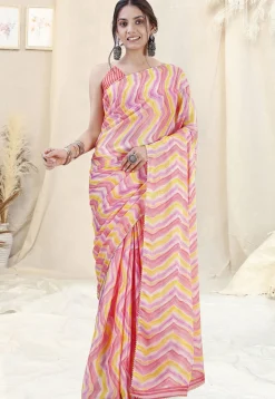Pre-stitched Chiffon Saree in Pink