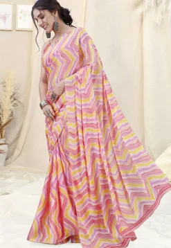 Pre-stitched Chiffon Saree in Pink