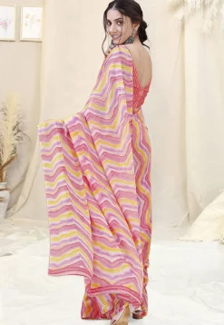 Pre-stitched Chiffon Saree in Pink