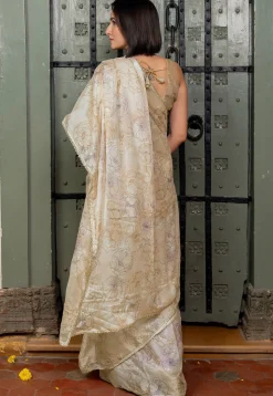 Pre-stitched Chiffon Saree in Light Beige