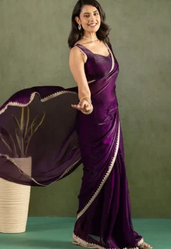 Pre-stitched Chiffon Saree in Purple
