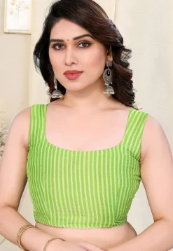 Pre-stitched Chiffon Saree in Light Green and Pink