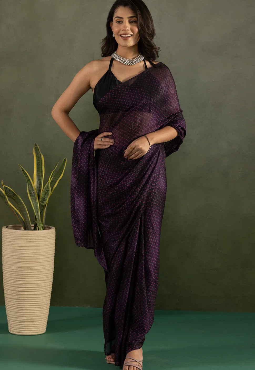 Pre-stitched Chiffon Saree in Purple