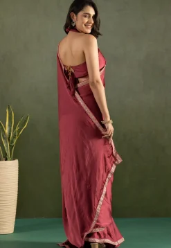 Pre-stitched Chiffon Saree in Maroon