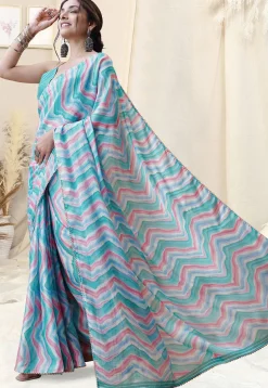 Pre-stitched Chiffon Saree in Sky Blue