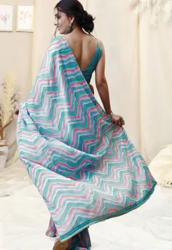 Pre-stitched Chiffon Saree in Sky Blue