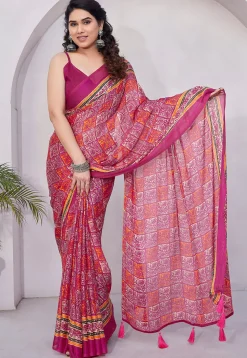 Pre-stitched Chiffon Saree in Pink