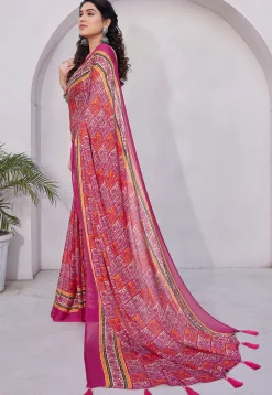 Pre-stitched Chiffon Saree in Pink