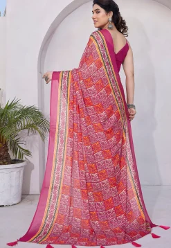 Pre-stitched Chiffon Saree in Pink
