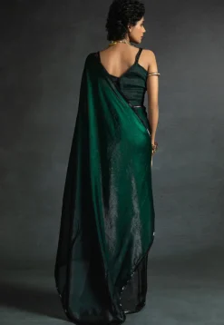 Pre-stitched Chiffon Shimmer Saree in Shaded Green and Black