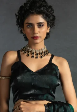 Pre-stitched Chiffon Shimmer Saree in Shaded Green and Black