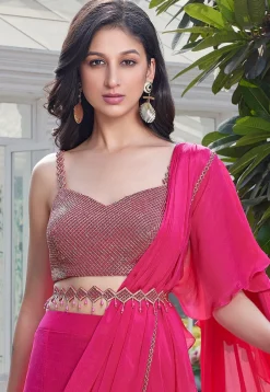 Pre-stitched Chinon Chiffon Saree in Pink